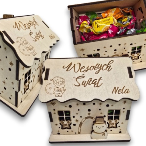 ŚWIĄTECZNY DOMEK NA SŁODYCZE BAŁWANEK CHATKA NA ŚWIĘTA + IMIĘ