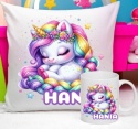 ZESTAW KUBEK I PODUSZKA JEDNOROŻEC + IMIĘ PREZENT URODZINY