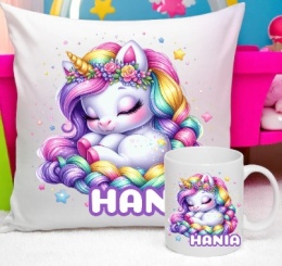 ZESTAW KUBEK I PODUSZKA JEDNOROŻEC + IMIĘ PREZENT URODZINY