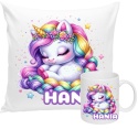 ZESTAW KUBEK I PODUSZKA JEDNOROŻEC + IMIĘ PREZENT URODZINY