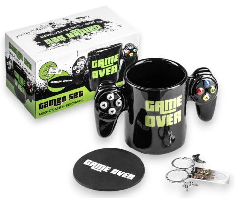 ZESTAW gracza GAME OVER kubek, podkładka, breloki NA PREZENT
