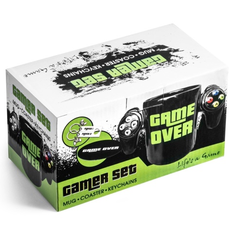 ZESTAW gracza GAME OVER kubek, podkładka, breloki NA PREZENT