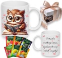 Zestaw Kubek DLA NAUCZYCIELA SOWA PREZENT Dzień Nauczyciela + Herbata 6szt. + Pudełko