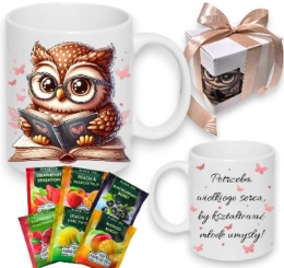 Zestaw Kubek DLA NAUCZYCIELA SOWA PREZENT Dzień Nauczyciela + Herbata 6szt. + Pudełko