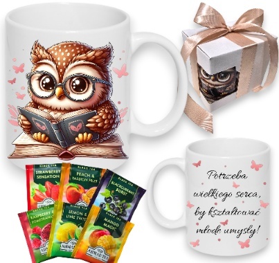 Zestaw Kubek DLA NAUCZYCIELA SOWA PREZENT Dzień Nauczyciela + Herbata 6szt. + Pudełko