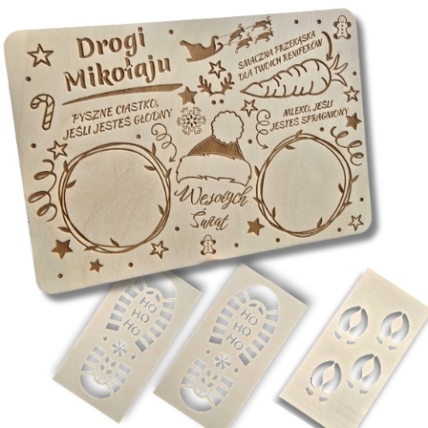 Zestaw Talerzyk TACKA DLA MIKOŁAJA Drewniana + ODCISKI BUTA + ODCISK KOPYT