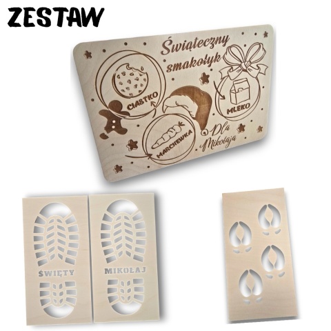 Zestaw Talerzyk TACKA DLA MIKOŁAJA Drewniana + ODCISKI BUTA + ODCISK KOPYT