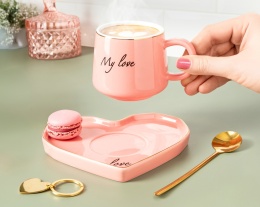 Zestaw upominkowy dla kobiet FILIŻANKA Z PODSTAWKĄ ŁYŻECZKA BRELOK