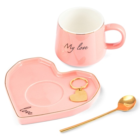 Zestaw upominkowy dla kobiet FILIŻANKA Z PODSTAWKĄ ŁYŻECZKA BRELOK