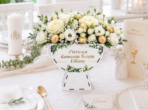 BIAŁY KIELICH FLOWERBOX BOX PREZENT KOMUNIA NA SŁODYCZE KWIATY DEKORACJA DUŻY