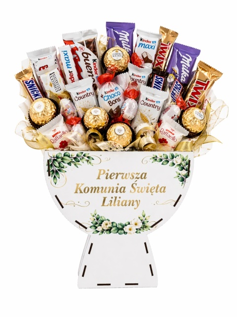 BIAŁY KIELICH FLOWERBOX BOX PREZENT KOMUNIA NA SŁODYCZE KWIATY DEKORACJA DUŻY