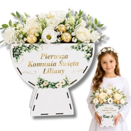BIAŁY KIELICH FLOWERBOX BOX PREZENT KOMUNIA NA SŁODYCZE KWIATY DEKORACJA MAŁY