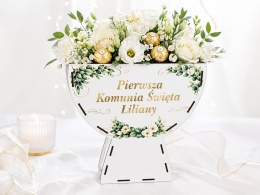 BIAŁY KIELICH FLOWERBOX BOX PREZENT KOMUNIA NA SŁODYCZE KWIATY DEKORACJA MAŁY