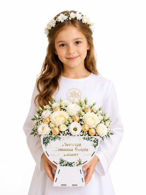 BIAŁY KIELICH FLOWERBOX BOX PREZENT KOMUNIA NA SŁODYCZE KWIATY DEKORACJA MAŁY