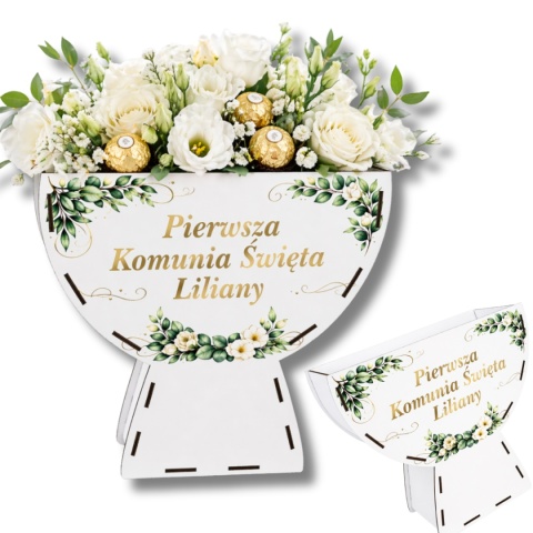 BIAŁY KIELICH FLOWERBOX BOX PREZENT KOMUNIA NA SŁODYCZE KWIATY DEKORACJA MAŁY