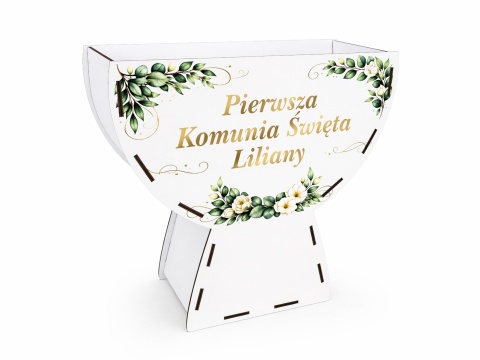 BIAŁY KIELICH FLOWERBOX BOX PREZENT KOMUNIA NA SŁODYCZE KWIATY DEKORACJA MAŁY