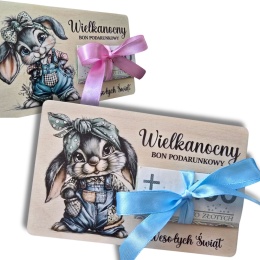 BON WIELKANOCNY NA PIENIĄDZE DREWNIANY PREZENT OD ZAJĄCZKA wzory