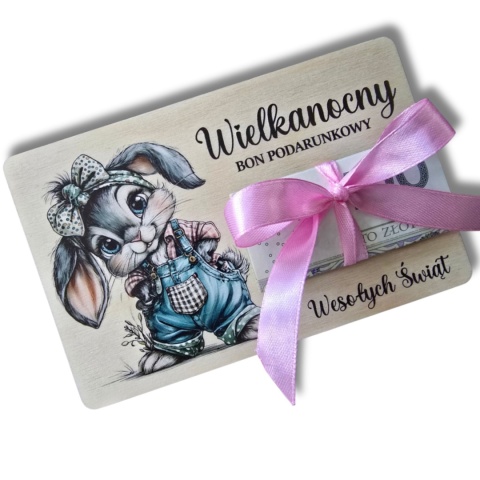 BON WIELKANOCNY NA PIENIĄDZE DREWNIANY PREZENT OD ZAJĄCZKA wzory