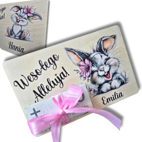 BON WIELKANOCNY OD ZAJĄCZKA NA PIENIĄDZE PREZENT PERSONALIZOWANY IMIĘ wzory