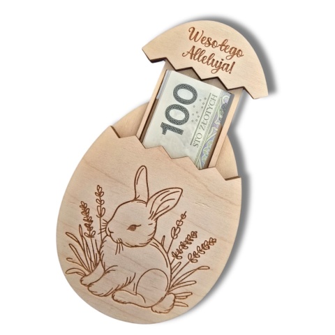 JAJKO WIELKANOCNE NA PIENIĄDZE DREWNIANE PREZENT OD ZAJĄCZKA WZORY