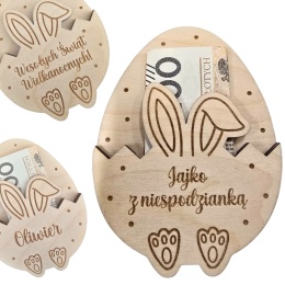 JAJKO WIELKANOCNE NA PIENIĄDZE OD ZAJĄCZKA drewniane zajączek prezent wzory