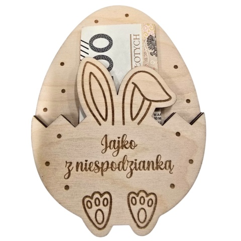 JAJKO WIELKANOCNE NA PIENIĄDZE OD ZAJĄCZKA drewniane zajączek prezent wzory