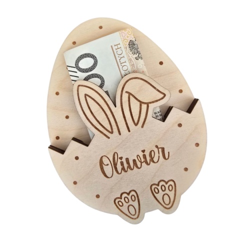 JAJKO WIELKANOCNE NA PIENIĄDZE OD ZAJĄCZKA drewniane zajączek prezent wzory