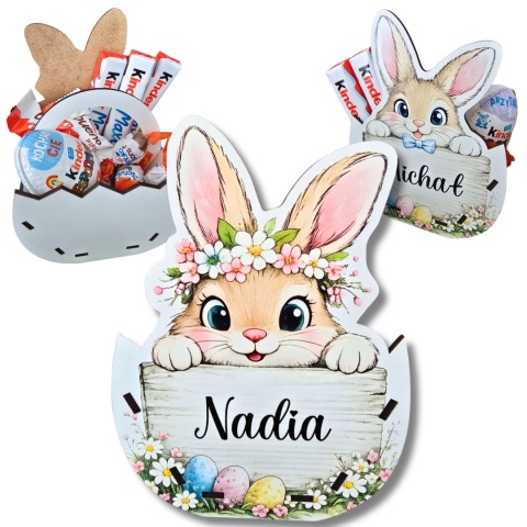 KOSZYK WIELKANOCNY PERSONALIZOWANY IMIĘ DLA DZIECKA NA SŁODYCZE OD ZAJĄCZKA