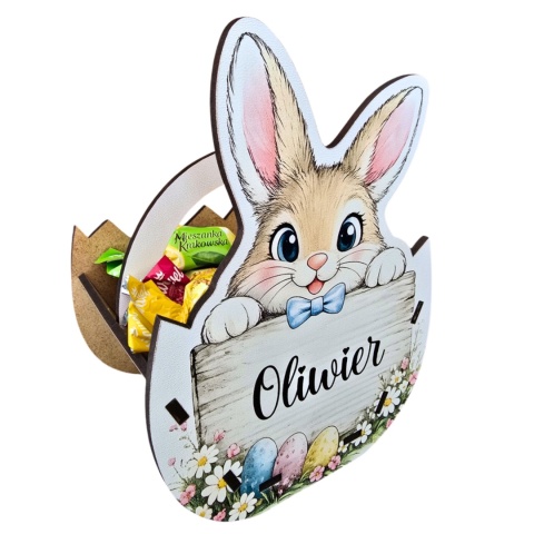 KOSZYK WIELKANOCNY PERSONALIZOWANY IMIĘ DLA DZIECKA NA SŁODYCZE OD ZAJĄCZKA