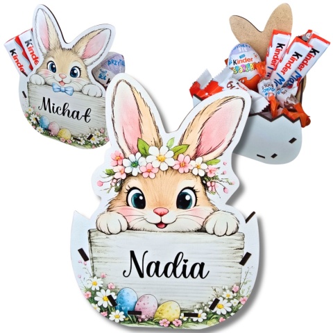 KOSZYK WIELKANOCNY PERSONALIZOWANY IMIĘ DLA DZIECKA NA SŁODYCZE OD ZAJĄCZKA