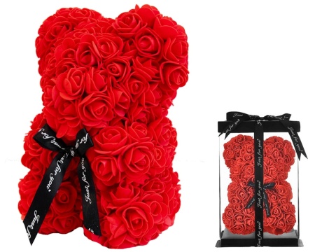 MIŚ Z PŁATKÓW RÓŻ W PUDEŁKU + ZAWIESZKA SERCE DO AUTA WALENTYNKI DZIEŃ KOBIET