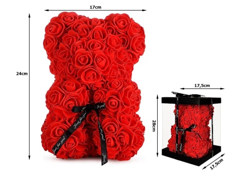 MIŚ Z PŁATKÓW RÓŻ W PUDEŁKU + ZAWIESZKA SERCE DO AUTA WALENTYNKI DZIEŃ KOBIET