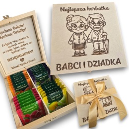 PREZENT NA DZIEŃ BABCI I DZIADKA Drewniana skrzynka z herbatą PERSONALIZACJA 100263