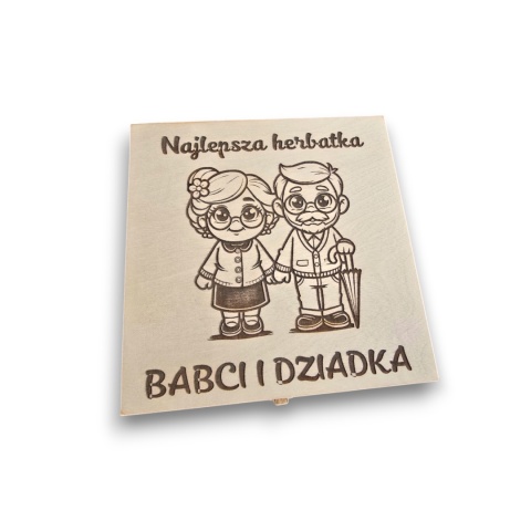 PREZENT NA DZIEŃ BABCI I DZIADKA Drewniana skrzynka z herbatą PERSONALIZACJA 100263