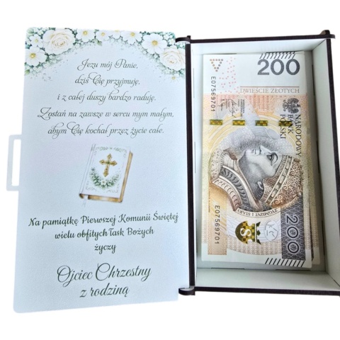 Pamiątka Pierwszej Komunii Świętej Pudełko na pieniądze Prezent na komunię