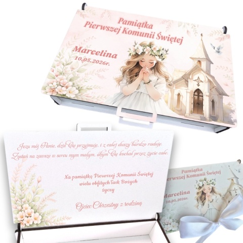 Pamiątka Pierwszej Komunii Świętej Pudełko na pieniądze Prezent na komunię