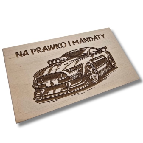 Drewniana skrzynka na pieniądze Na Prawko i Mandaty PREZENT na urodziny prawo jazdy AUTO