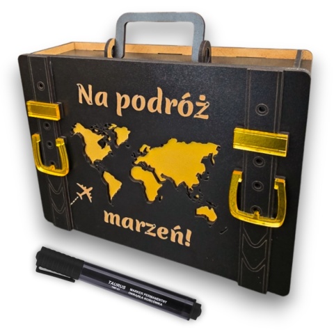 SKARBONKA WYKREŚLANA NA PODRÓŻ MARZEŃ WALIZKA PERSONALIZOWANA OSZCZĘDZANIE PREZENT