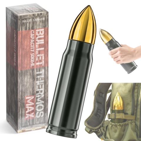 TERMOS POCISK 500 ml stal kubek militarny PREZENT survival ARMY GREEN GADGET 3704