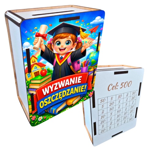 ZESTAW PREZENT NA ZAKOŃCZENIE PRZEDSZKOLA pudełko na słodycze skarbonka