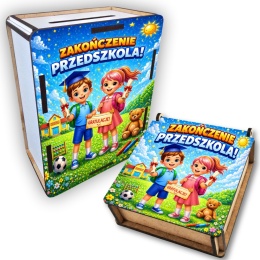 ZESTAW PREZENT NA ZAKOŃCZENIE PRZEDSZKOLA pudełko na słodycze skarbonka