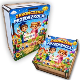 ZESTAW PREZENT NA ZAKOŃCZENIE PRZEDSZKOLA pudełko na słodycze skarbonka