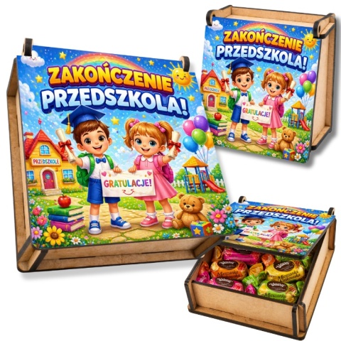 ZESTAW PREZENT NA ZAKOŃCZENIE PRZEDSZKOLA pudełko na słodycze skarbonka