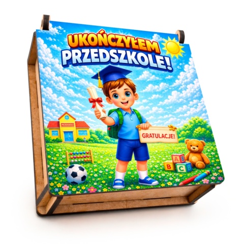 ZESTAW PREZENT NA ZAKOŃCZENIE PRZEDSZKOLA pudełko na słodycze skarbonka