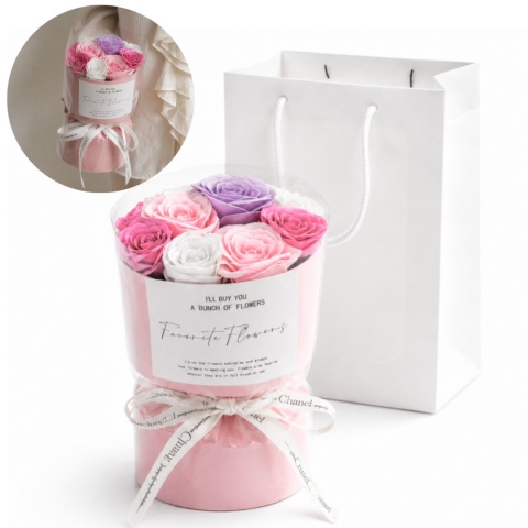 FLOWER BOX BUKIET ZAPACHOWYCH KWIATÓW MYDLANYCH W PUDEŁKU 10 SZT FIOLET