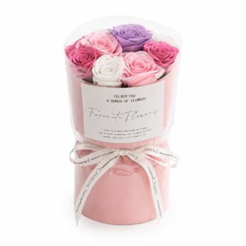 FLOWER BOX BUKIET ZAPACHOWYCH KWIATÓW MYDLANYCH W PUDEŁKU 10 SZT FIOLET
