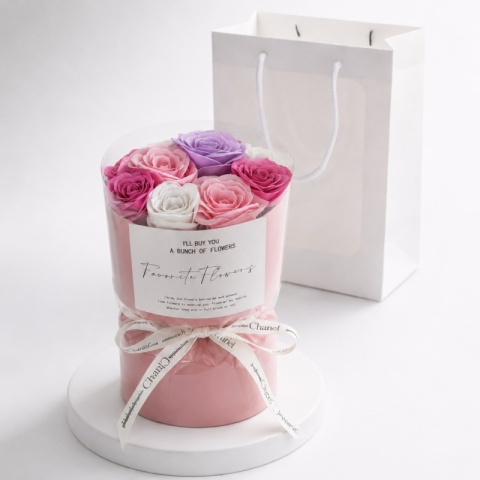 FLOWER BOX BUKIET ZAPACHOWYCH KWIATÓW MYDLANYCH W PUDEŁKU 10 SZT FIOLET