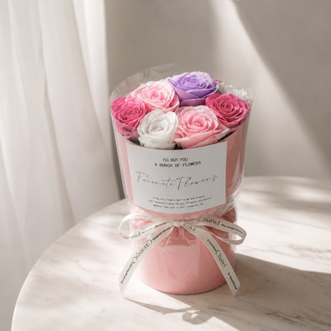 FLOWER BOX BUKIET ZAPACHOWYCH KWIATÓW MYDLANYCH W PUDEŁKU 10 SZT FIOLET