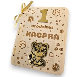 KARTKA NA ROCZEK LAMPART KARTKA DREWNIANA URODZINY PERSONALIZOWANA + Koperta złota