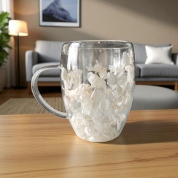 Szklanka termiczna kwiaty w środku HORTENSJA BIAŁA 300ml Podwójne dno